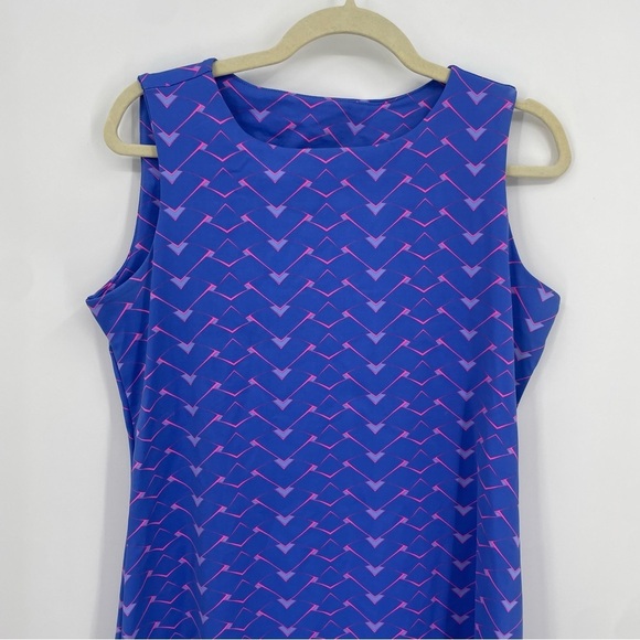 Mahi Gold sz L Golf Athletic sheath Dress Geometric Blue Pink - Picture 2 of 7